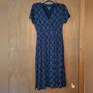 L.L. Bean Patterned Navy Midi Dress